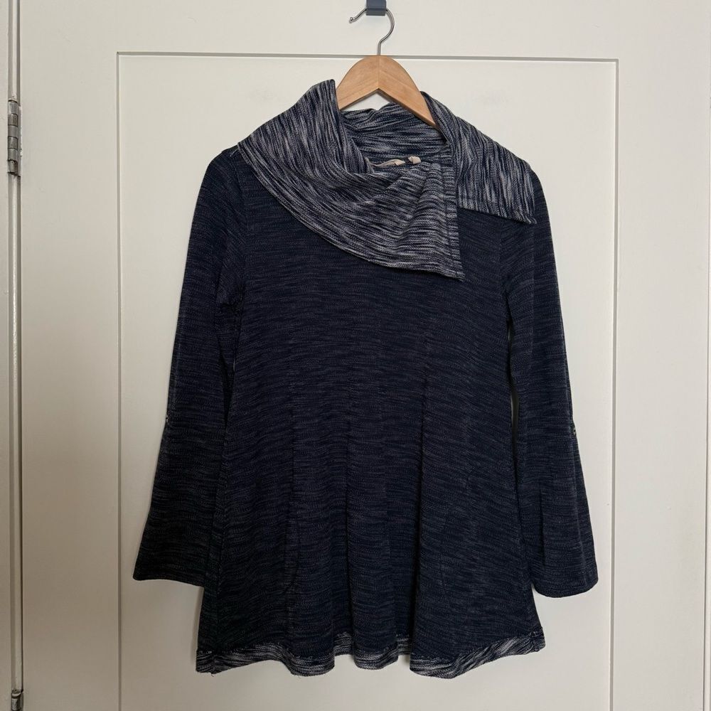 Soft Surroundings Sweater Womens Sz S Marled Blue Split Cowl Neck Comfy Soft